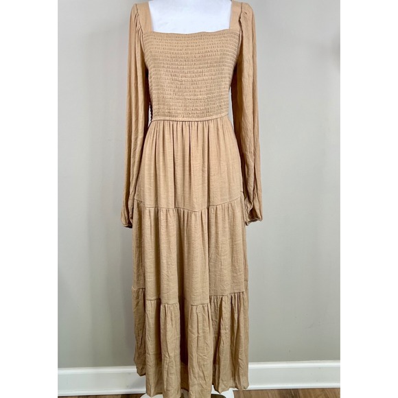 August Sky Dresses & Skirts - August Sky Smocked Tiered Maxi Dress Size L Puff Sleeve Boho Peasant Cottagecore
